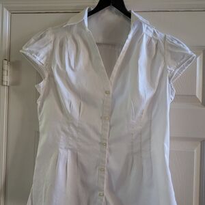Banana Republic White Puff Sleeve Button Down Shirt